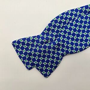 Hanauer Silk Bow Tie Blue Green Geometric Made in USA | Adjustable 13.75-17.75